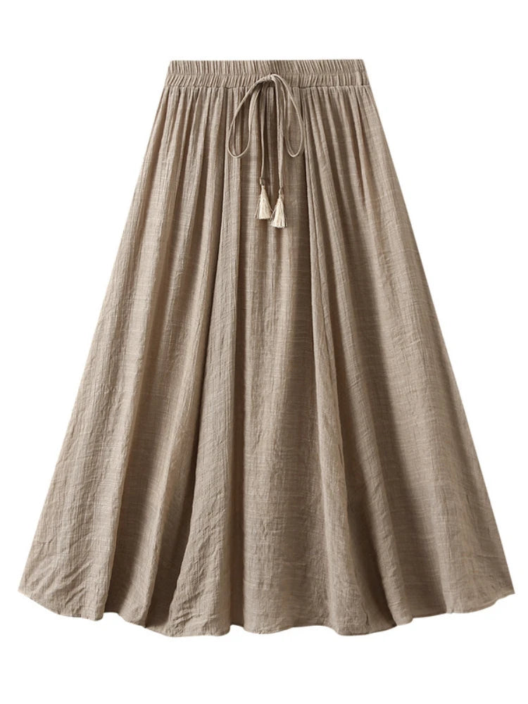 2025 New Women's Vintage Two Layered Solid Long Skirt Summer