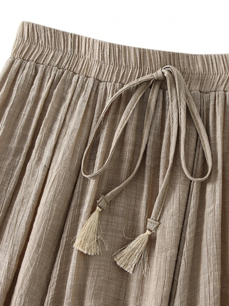 2025 New Women's Vintage Two Layered Solid Long Skirt Summer