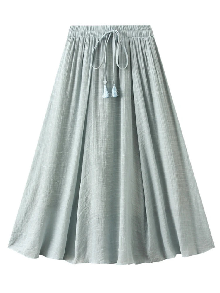 2025 New Women's Vintage Two Layered Solid Long Skirt Summer
