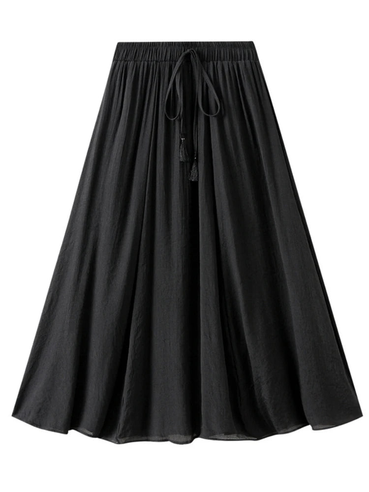 2025 New Women's Vintage Two Layered Solid Long Skirt Summer