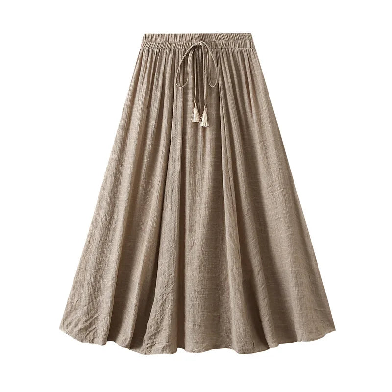 2025 New Women's Vintage Two Layered Solid Long Skirt Summer