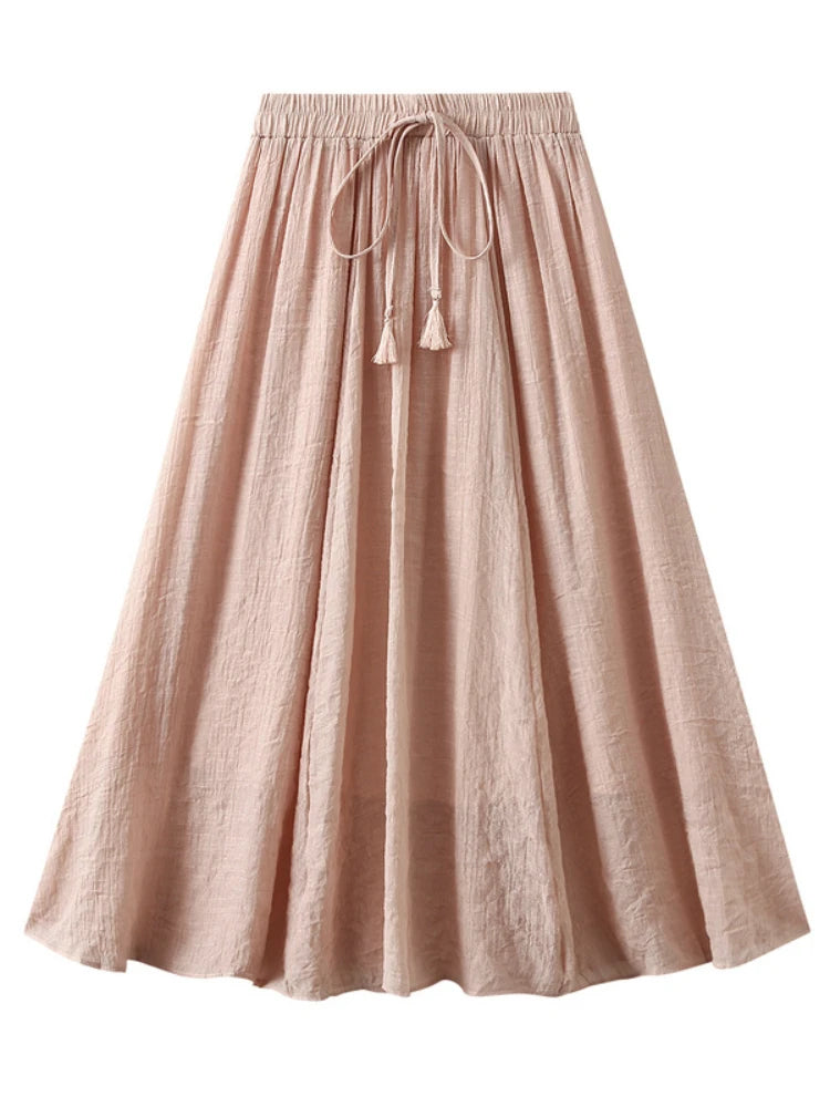 2025 New Women's Vintage Two Layered Solid Long Skirt Summer