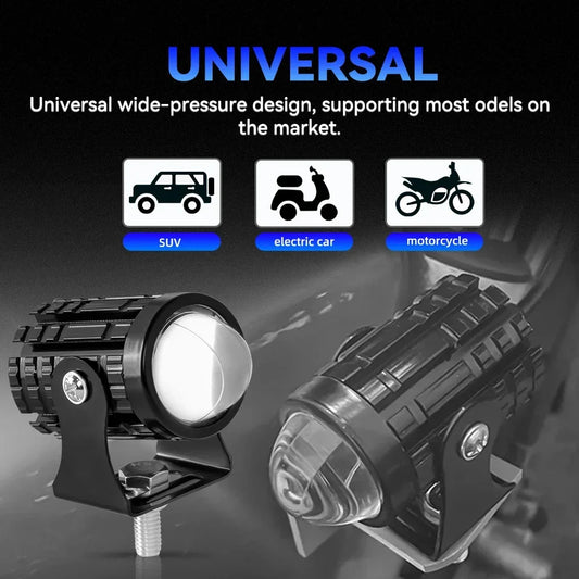 Universal Motorcycle LED Headlight Projector Lens Dual Color ATV Scooter Driving Lamp.