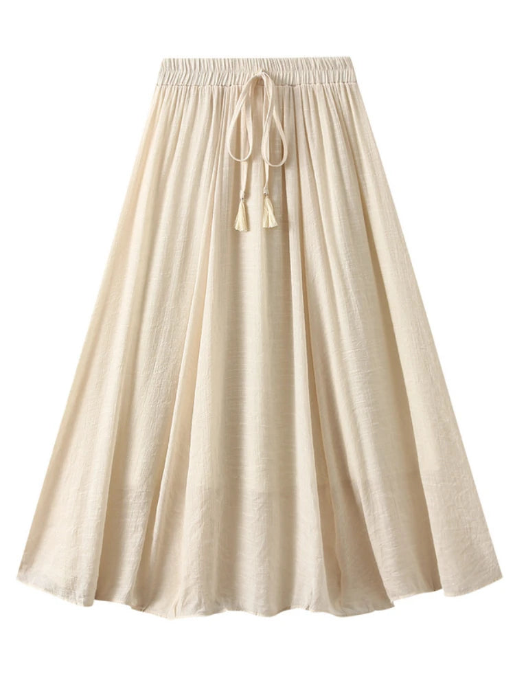 2025 New Women's Vintage Two Layered Solid Long Skirt Summer