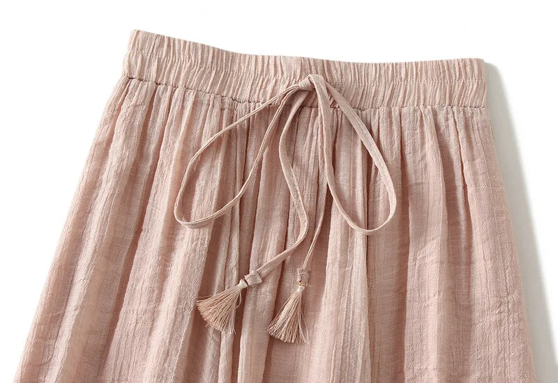 2025 New Women's Vintage Two Layered Solid Long Skirt Summer