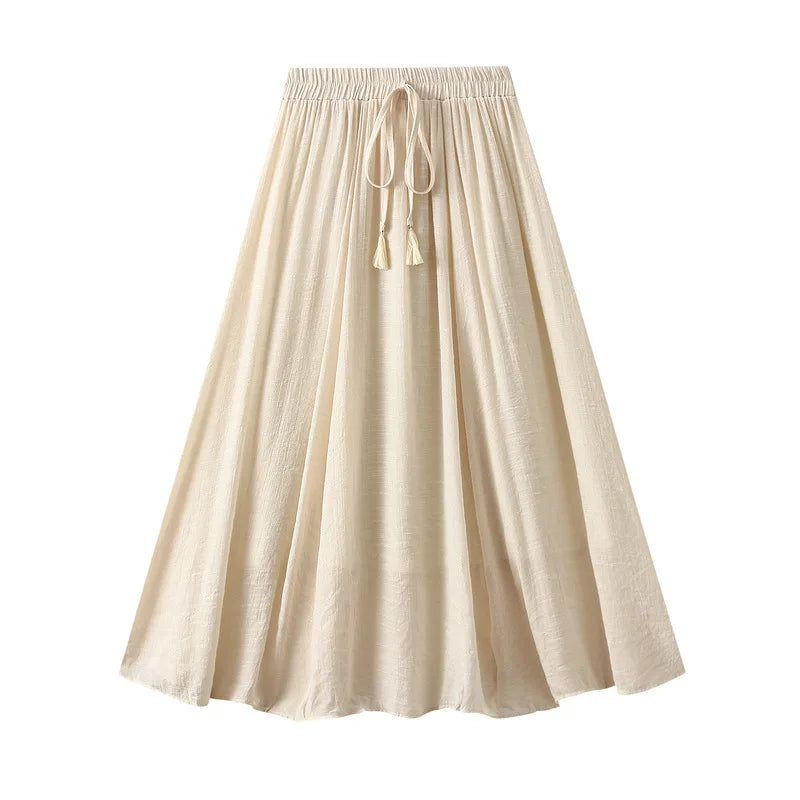 2025 New Women's Vintage Two Layered Solid Long Skirt Summer