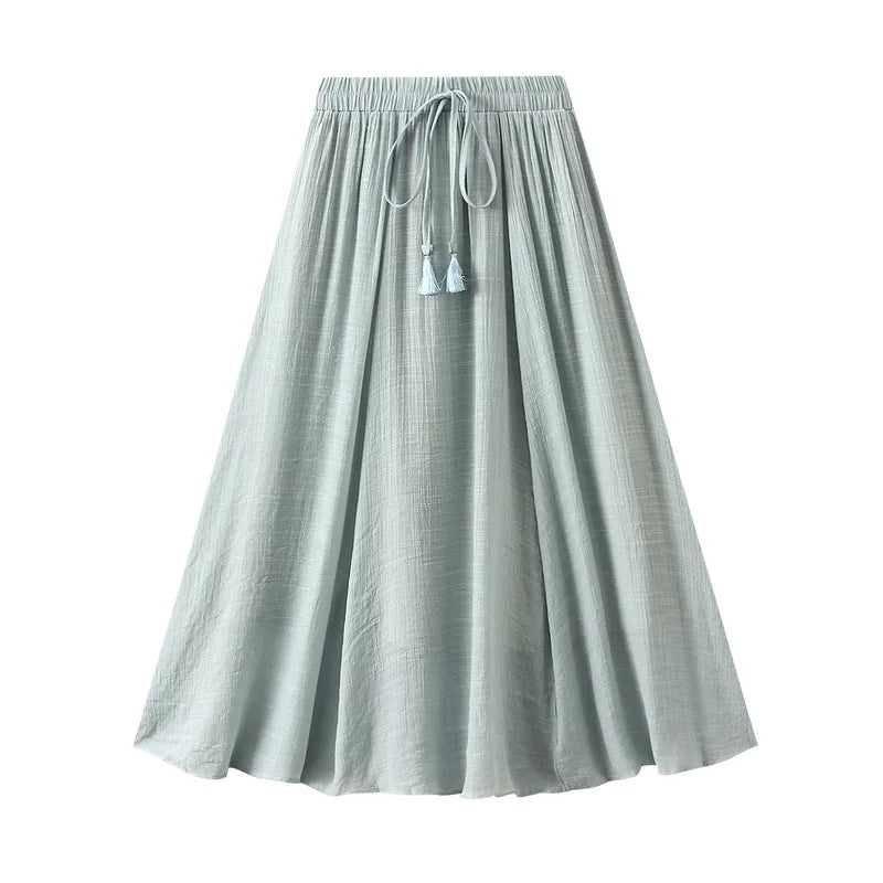2025 New Women's Vintage Two Layered Solid Long Skirt Summer