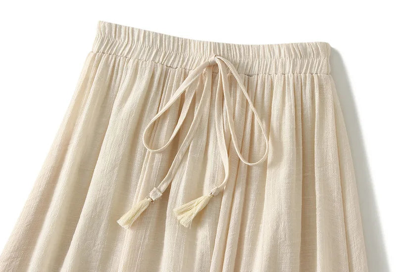 2025 New Women's Vintage Two Layered Solid Long Skirt Summer