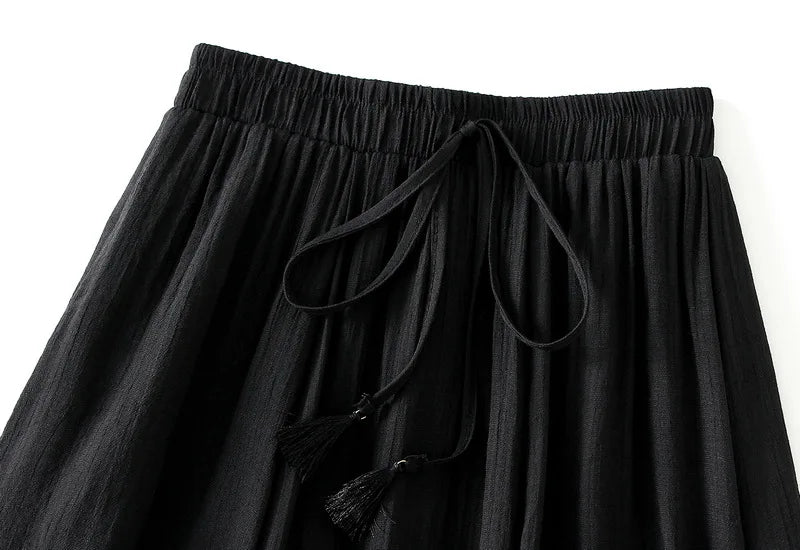 2025 New Women's Vintage Two Layered Solid Long Skirt Summer
