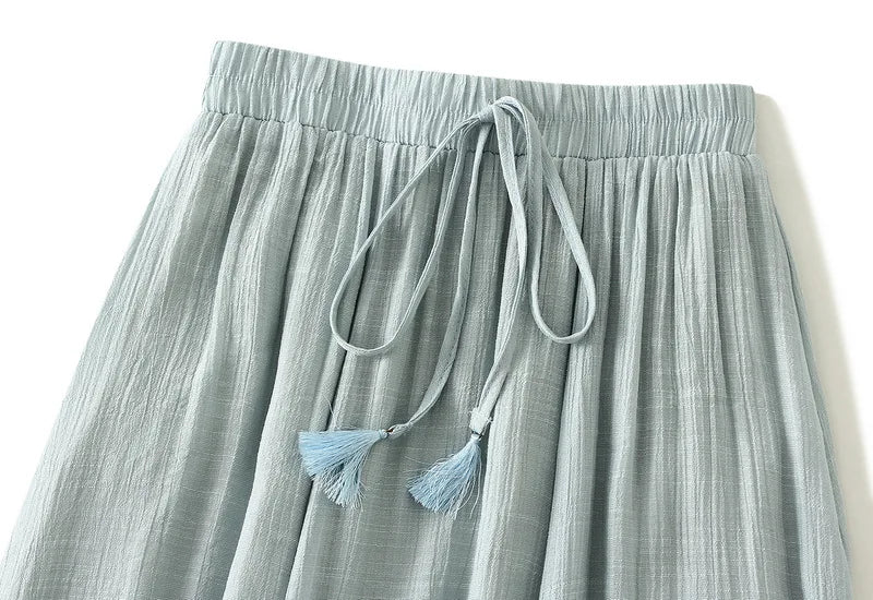 2025 New Women's Vintage Two Layered Solid Long Skirt Summer