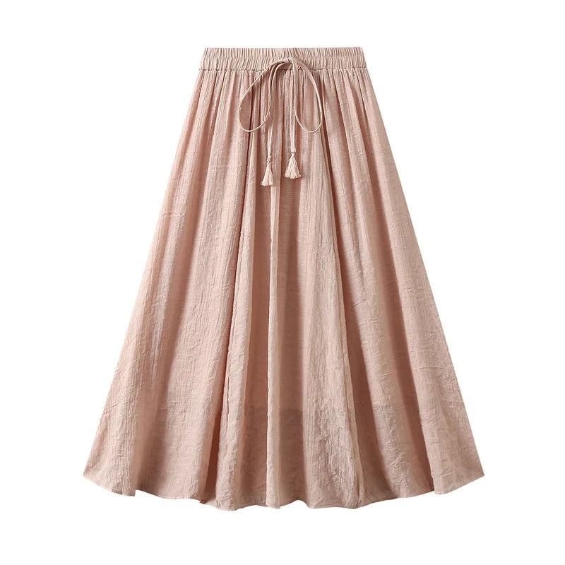 2025 New Women's Vintage Two Layered Solid Long Skirt Summer