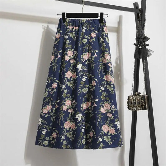 Women skirts Casual Floral Printed Woman Long skirts Elastic Waist Female Loose extended Skirt