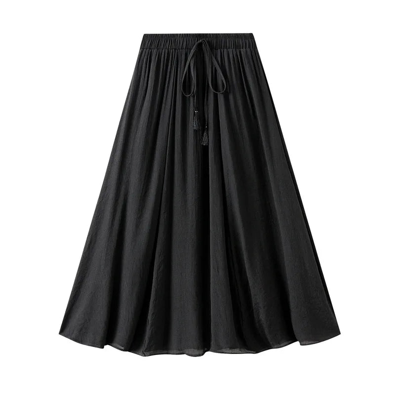 2025 New Women's Vintage Two Layered Solid Long Skirt Summer